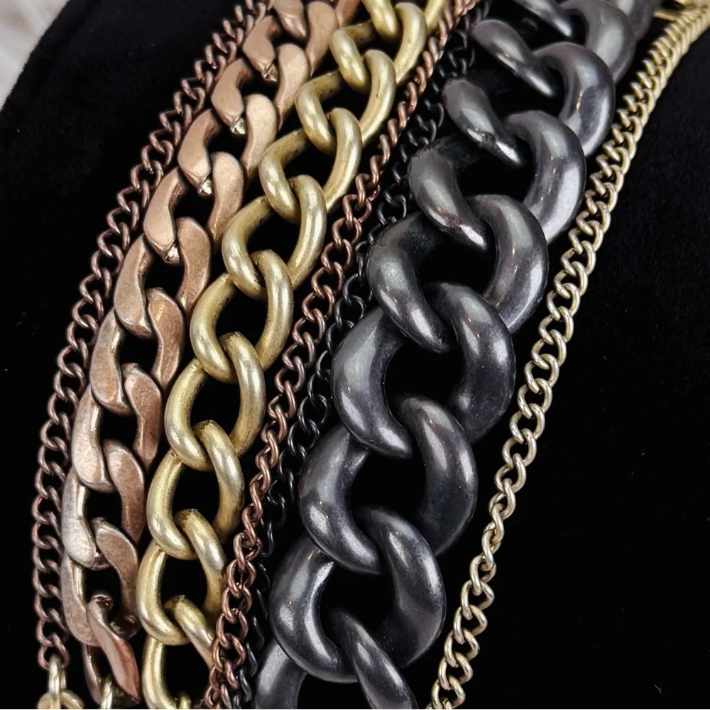 Beautiful, brushed brass tone, multi chain, wide toggle bracelet, costume